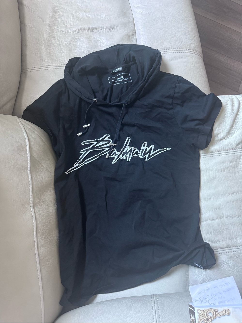 Balmain Black Short-Sleeve Hooded Logo Tee